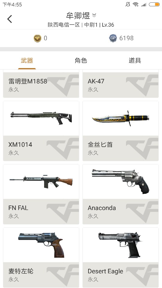 6枪龄93中尉1lv36清刚92金丝匕首anaconda xm1014 wa2000 cop357