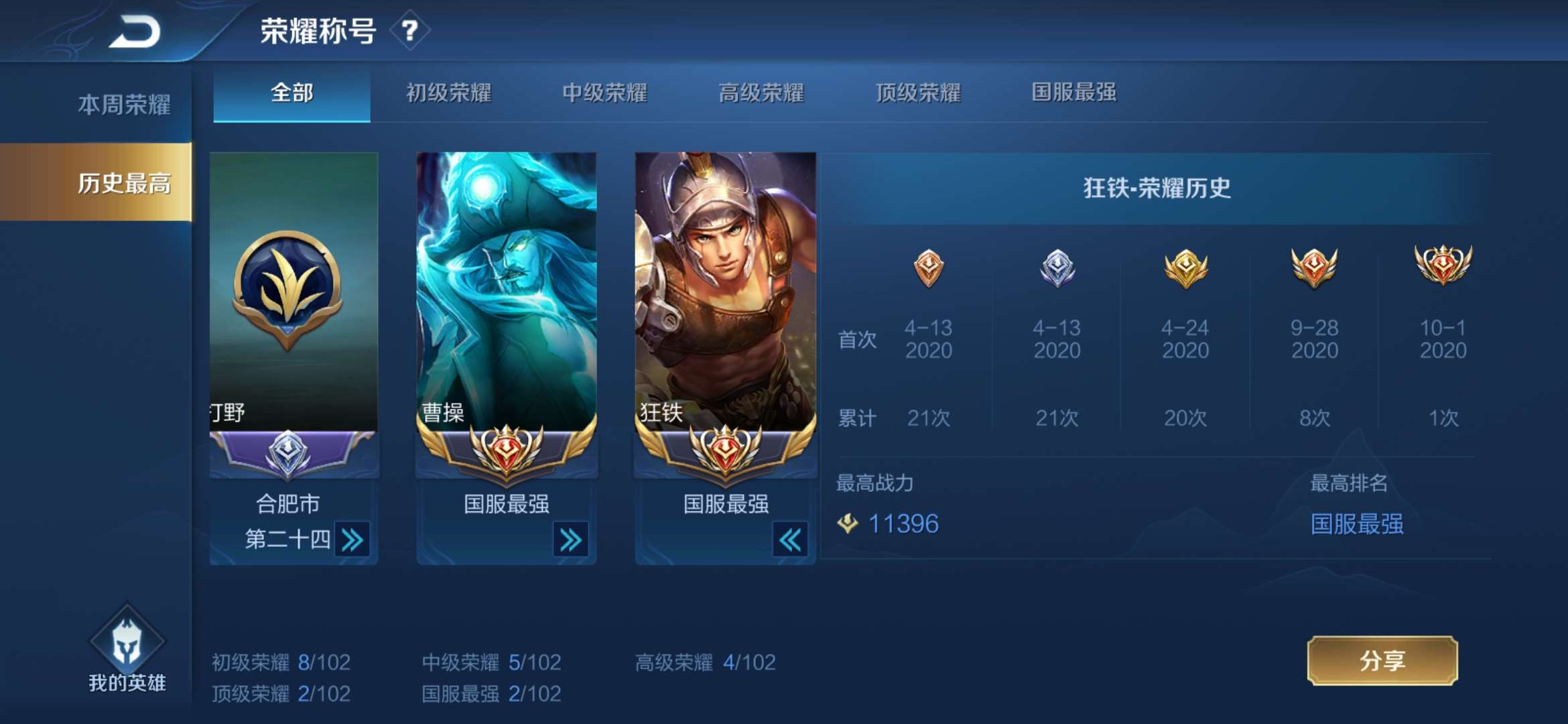 十月双国服历史①万战力曹操狂铁国服百强在榜撩妹必备秒找cp